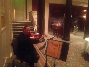 Encore Violin Duet performing at a dinner event at the Ranier Club (therainierclub.com)