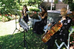 Encore Ensemble String Trio playing an outdoor summer wedding